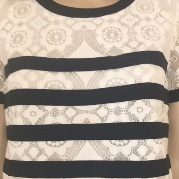 Karl Lagerfeld Size S Top, White Lace Navy Stripe - Picture 5 of 7